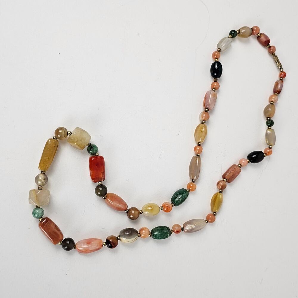 Semiprecious stone bead necklace  southwestern artisan earth tone neutral